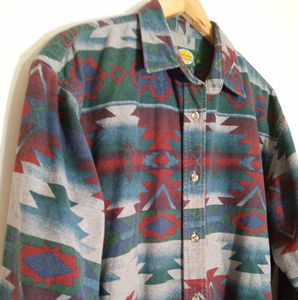 Cabela's southwestern style flannel long sleeve button down shirt - Picture 3 of 8